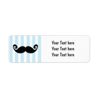 Moustache blue Striped Birthday Party Labels