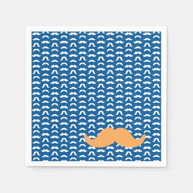 Moustache Blue White Orange Him Colourful Fun Napkin (Front)