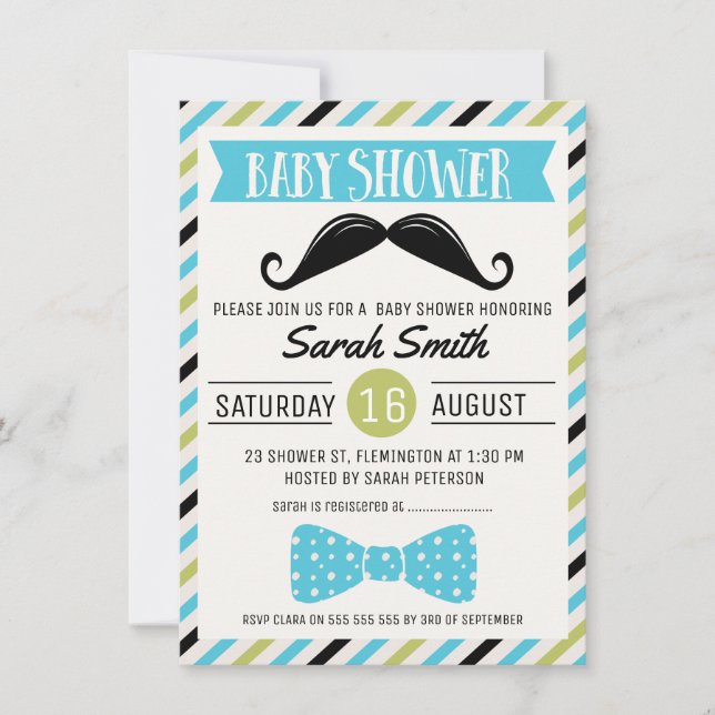 Moustache Bow Little Man Baby Shower Invitation (Front)