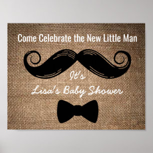 Moustache & Bow Party Sign with Burlap Background