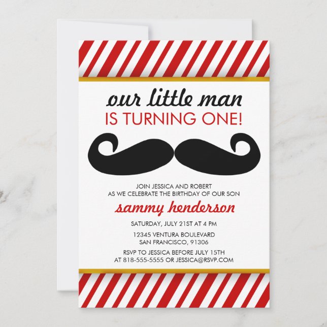 Moustache Boy Birthday Invitation (Front)