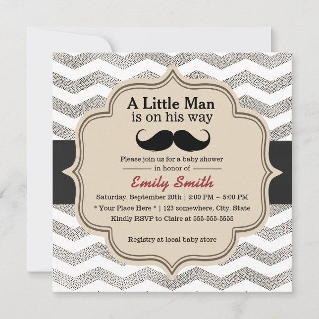 Moustache Boy Modern Chevron Baby Shower Invitation (Front)