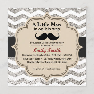 Moustache Boy Modern Chevron Baby Shower Invitation