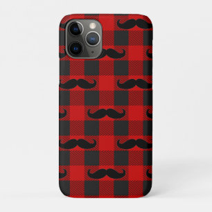 Moustache Buffalo Plaid Pattern Black and Red  iPhone 11 Pro Case