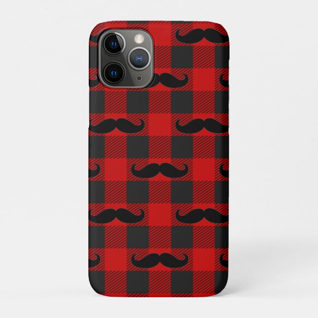 Moustache Buffalo Plaid Pattern Black and Red  Case-Mate iPhone Case (Back)