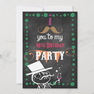 Moustache Chalkboard Birthday Party Invitation