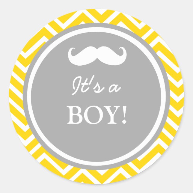 Moustache chevron baby boy shower classic round sticker (Front)