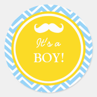 Moustache chevron baby boy shower classic round sticker