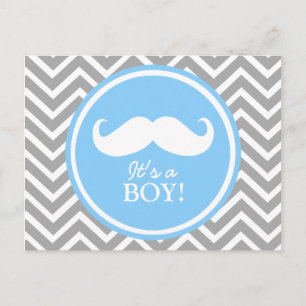 Moustache chevron baby boy shower invitation postcard