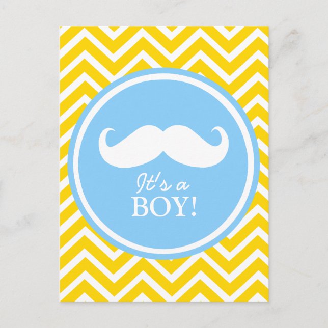 Moustache chevron baby boy shower invitation postcard (Front)