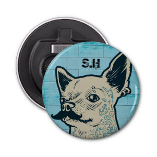 Moustache Chihuahua Graffiti Monogram Bottle Opener