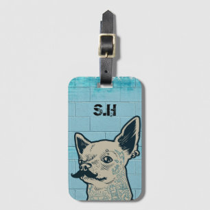 Moustache Chihuahua Graffiti Monogram Luggage Tag