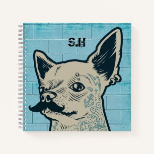 Moustache Chihuahua Graffiti Monogram Notebook