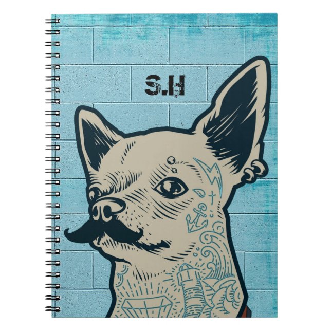 Moustache Chihuahua Graffiti Monogram Notebook (Front)