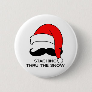Moustache Christmas - Staching thru the snow 6 Cm Round Badge