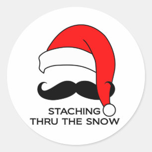 Moustache Christmas - Staching thru the snow Classic Round Sticker