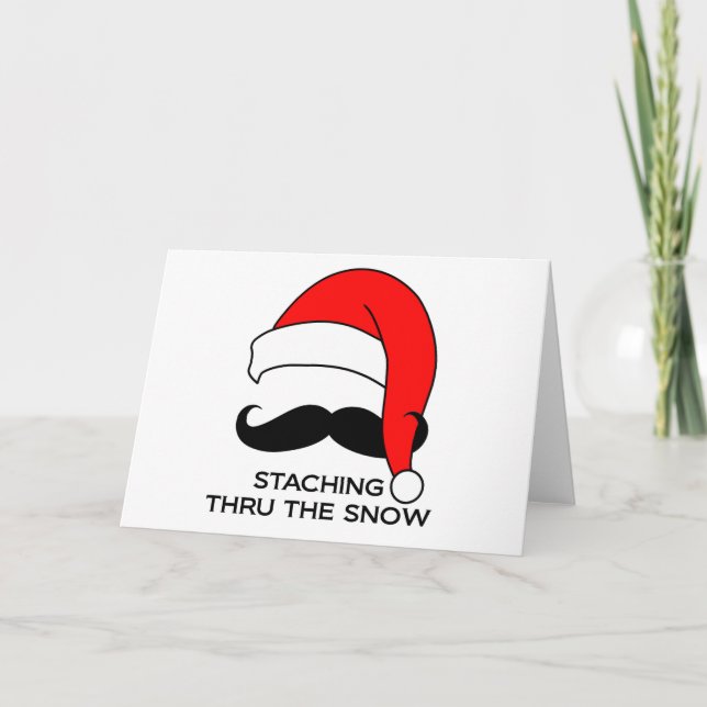 Moustache Christmas - Staching thru the snow Holiday Card (Front)
