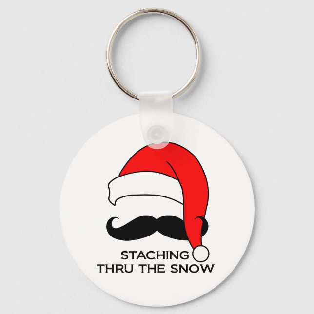 Moustache Christmas - Staching thru the snow Key Ring (Front)