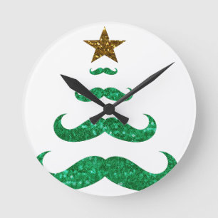 moustache christmas tree round clock