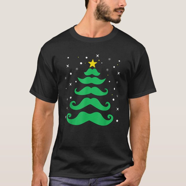 Moustache Christmas Tree Xmas Ornament Decor Xmas  T-Shirt (Front)