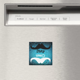 Moustache Clean dirty blue water drop dishwasher Magnet