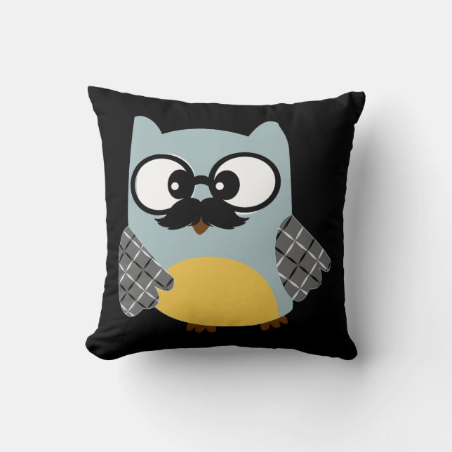 Moustache Colourful Custom Owl Cushion (Front)