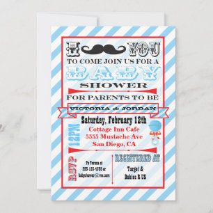 Moustache Couples Baby Shower Invitations