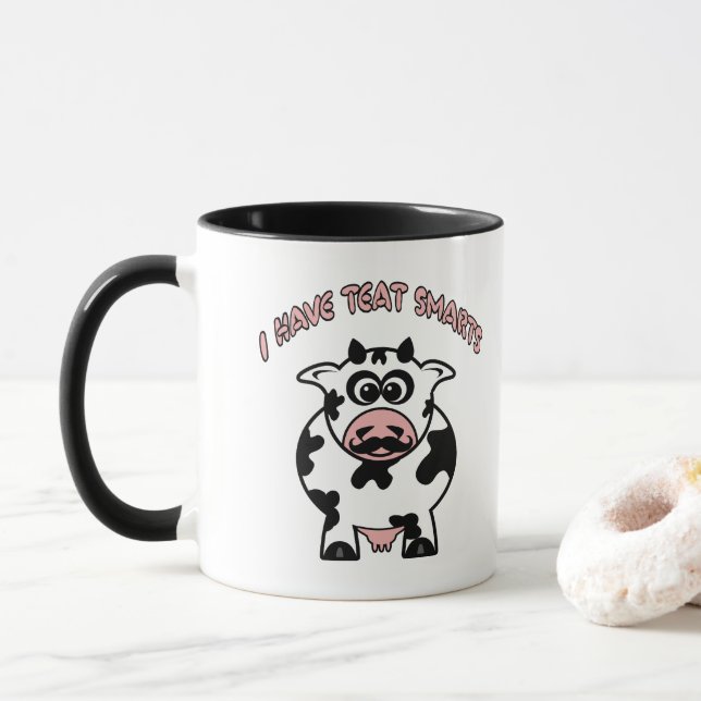 Moustache Cow Teat Smarts Mug (With Donut)