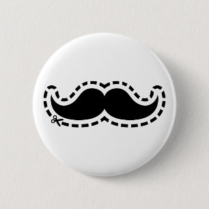 Moustache cut out 6 cm round badge