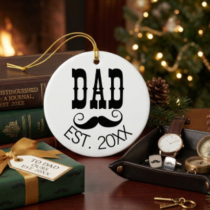 Moustache Dad Established vintage year western Ceramic Tree Decoration