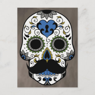 Moustache Day of the Dead Sugar Skull Postcard