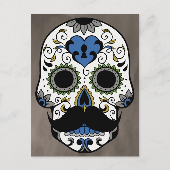 Moustache Day of the Dead Sugar Skull Postcard (Front)