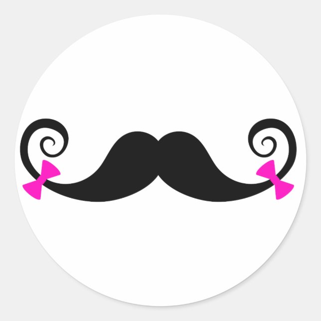 Moustache design with pink bows classic round sticker (Front)