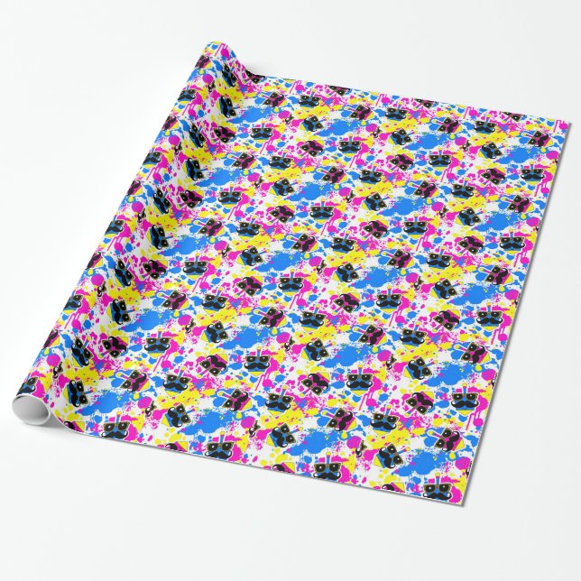 Moustache Dreidel Wrap (Pink) Wrapping Paper (Unrolled)