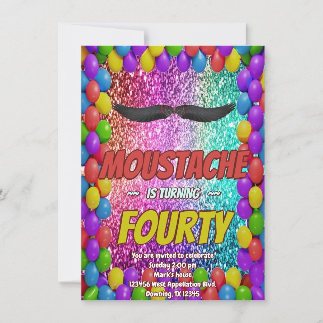 Moustache Facial Hair Hipster Stache Party Invite (Front)