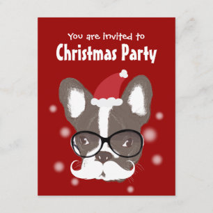 Moustache French Bulldog Christmas Party Invitatio Invitation