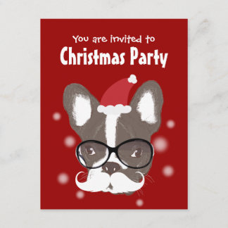 Moustache French Bulldog Christmas Party Invitatio Invitation