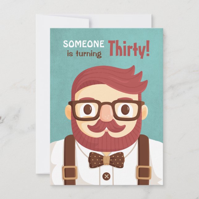 Moustache Gentleman Men Birthday Party Invitations (Front)