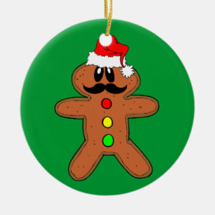 moustache gingerbread man ceramic tree decoration