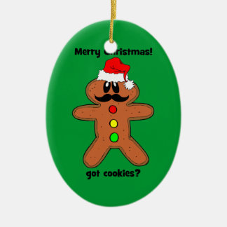 moustache gingerbread man ceramic tree decoration