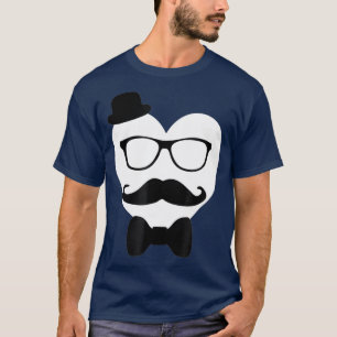 Moustache Glasses Bow Tie Heart Valentines Day T-Shirt