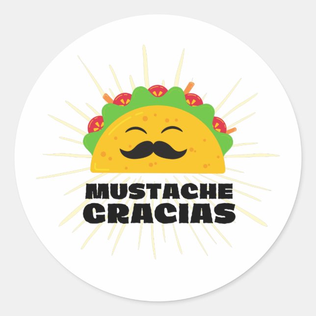 Moustache Gracias, Spanglish Classic Round Sticker (Front)