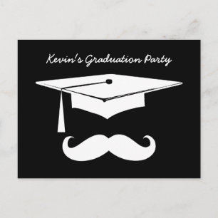 Moustache Graduation Party Black White Announcemen Announcement Postcard