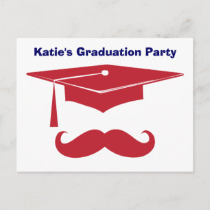 Moustache Graduation Red Invitation Postcard