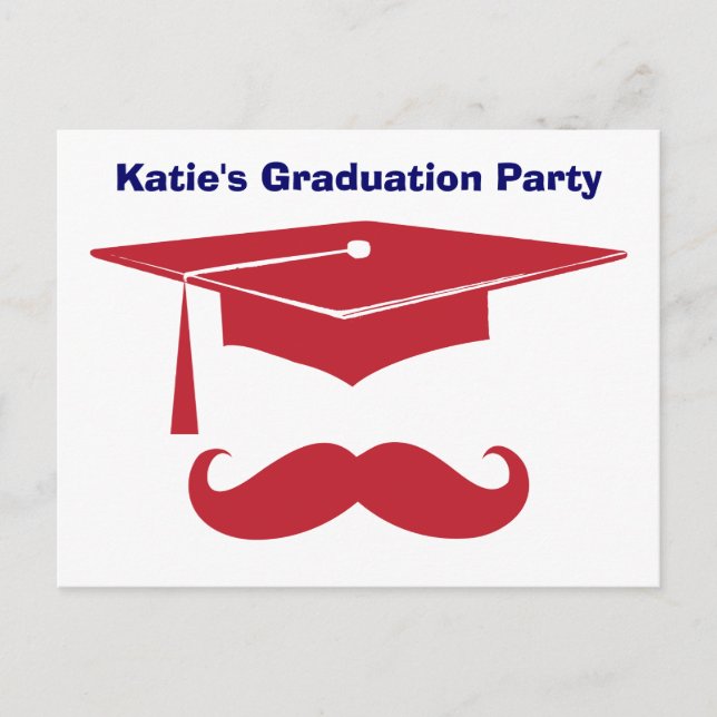 Moustache Graduation Red Invitation Postcard (Front)