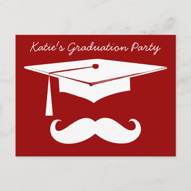 Moustache Graduation White Announcement Postcard (Front)