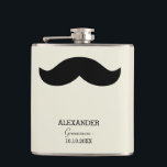 Moustache Groomsman Gift Custom Name Hip Flask<br><div class="desc">An old fashioned looking flask with a big black moustache,  your groomsman's name,  his role,  and the wedding date.</div>