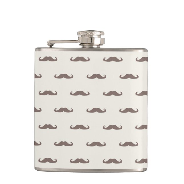 Moustache hipster pattern 3 hip flask (Front)