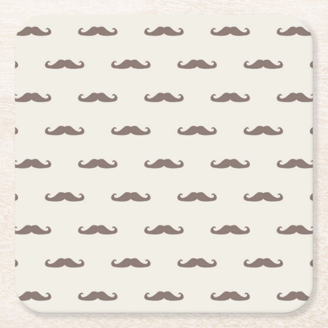 Moustache hipster pattern 3 square paper coaster (Front)