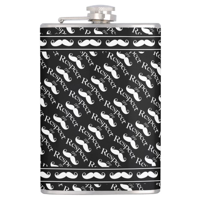 Moustache Hipster Retro Pattern Hip Flask (Front)